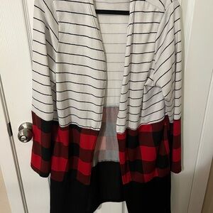 Striped and Plaid Open Front Cardigan